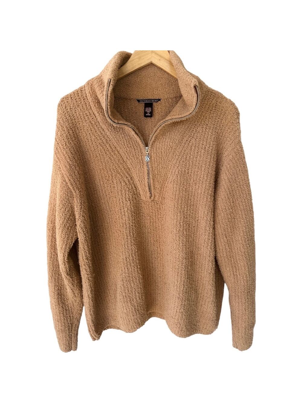 Victoria Secret Fleece Womens Large Brown Quarter Zip Cozy Pullover Lounge